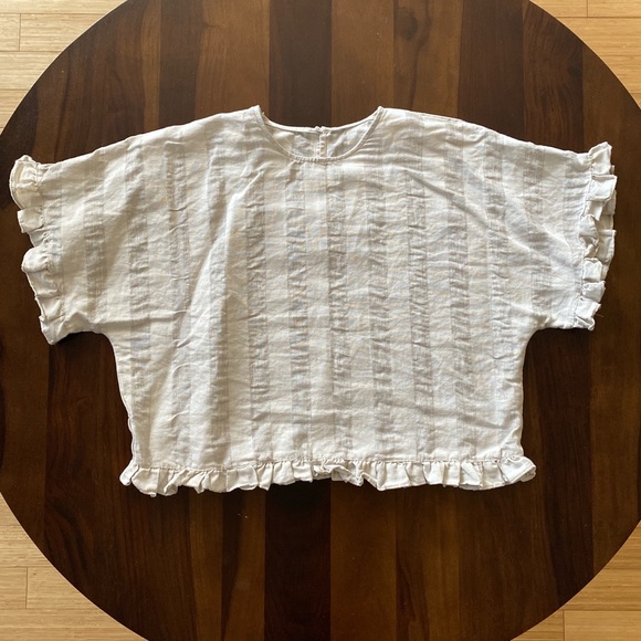 ZARA Ruffled Sleeve Linen Boxy Shirt - Picture 2 of 4